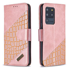 Coque Portefeuille Livre Cuir Etui Clapet B03F pour Samsung Galaxy S20 Ultra 5G Or Rose