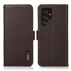 Coque Portefeuille Livre Cuir Etui Clapet B03H pour Samsung Galaxy S23 Ultra 5G Marron