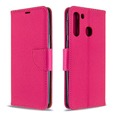 Coque Portefeuille Livre Cuir Etui Clapet B06F pour Samsung Galaxy A21 Rose Rouge