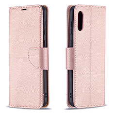 Coque Portefeuille Livre Cuir Etui Clapet B06F pour Samsung Galaxy M02 Or Rose