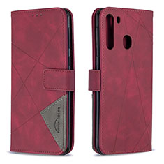 Coque Portefeuille Livre Cuir Etui Clapet B08F pour Samsung Galaxy A21 Rouge