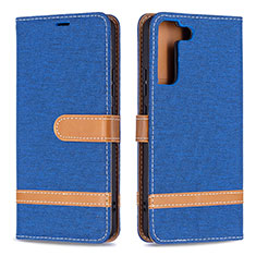 Coque Portefeuille Livre Cuir Etui Clapet B11F pour Samsung Galaxy S22 5G Bleu