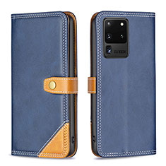 Coque Portefeuille Livre Cuir Etui Clapet B14F pour Samsung Galaxy S20 Ultra 5G Bleu