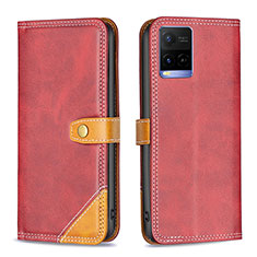 Coque Portefeuille Livre Cuir Etui Clapet B14F pour Vivo Y21e Rouge