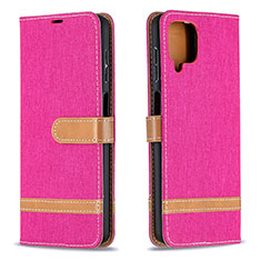 Coque Portefeuille Livre Cuir Etui Clapet B16F pour Samsung Galaxy A12 Nacho Rose Rouge