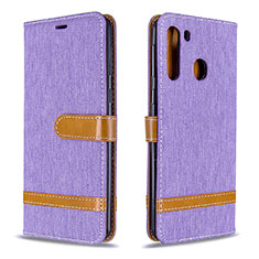 Coque Portefeuille Livre Cuir Etui Clapet B16F pour Samsung Galaxy A21 Violet Clair