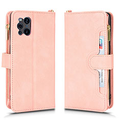 Coque Portefeuille Livre Cuir Etui Clapet BY2 pour Oppo Find X3 Pro 5G Or Rose