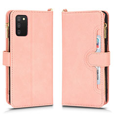 Coque Portefeuille Livre Cuir Etui Clapet BY2 pour Samsung Galaxy A03s Or Rose