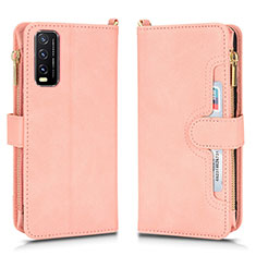 Coque Portefeuille Livre Cuir Etui Clapet BY2 pour Vivo Y20a Or Rose