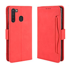Coque Portefeuille Livre Cuir Etui Clapet BY3 pour Samsung Galaxy A21 Rouge