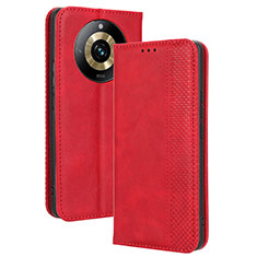 Coque Portefeuille Livre Cuir Etui Clapet BY4 pour Realme 11 Pro+ Plus 5G Rouge