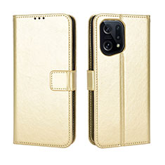 Coque Portefeuille Livre Cuir Etui Clapet BY5 pour Oppo Find X5 5G Or