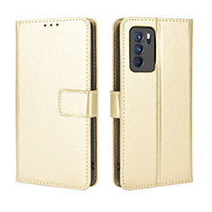 Coque Portefeuille Livre Cuir Etui Clapet BY5 pour Oppo Reno6 Pro 5G India Or