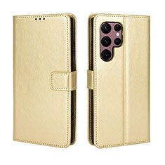 Coque Portefeuille Livre Cuir Etui Clapet BY5 pour Samsung Galaxy S22 Ultra 5G Or