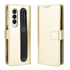 Coque Portefeuille Livre Cuir Etui Clapet BY5 pour Samsung Galaxy Z Fold3 5G Or