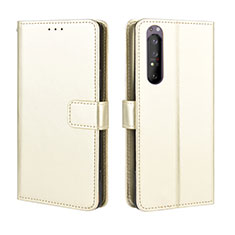 Coque Portefeuille Livre Cuir Etui Clapet BY5 pour Sony Xperia 1 II Or