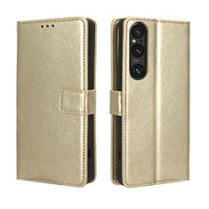 Coque Portefeuille Livre Cuir Etui Clapet BY5 pour Sony Xperia 1 V Or