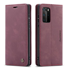 Coque Portefeuille Livre Cuir Etui Clapet C01S pour Huawei P40 Pro Vin Rouge