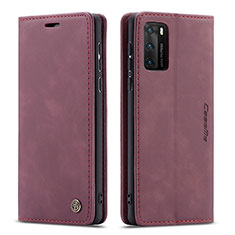 Coque Portefeuille Livre Cuir Etui Clapet C01S pour Huawei P40 Vin Rouge