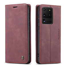 Coque Portefeuille Livre Cuir Etui Clapet C01S pour Samsung Galaxy S20 Ultra 5G Vin Rouge