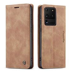 Coque Portefeuille Livre Cuir Etui Clapet C01S pour Samsung Galaxy S20 Ultra Brun Clair