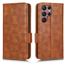 Coque Portefeuille Livre Cuir Etui Clapet C02X pour Samsung Galaxy S23 Ultra 5G Marron