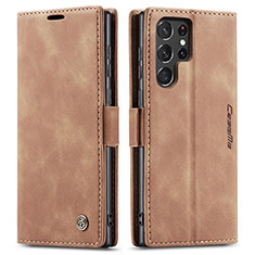 Coque Portefeuille Livre Cuir Etui Clapet C03S pour Samsung Galaxy S21 Ultra 5G Brun Clair