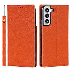 Coque Portefeuille Livre Cuir Etui Clapet D01T pour Samsung Galaxy S21 5G Orange
