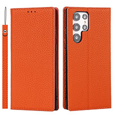 Coque Portefeuille Livre Cuir Etui Clapet D01T pour Samsung Galaxy S21 Ultra 5G Orange