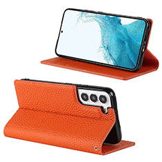 Coque Portefeuille Livre Cuir Etui Clapet D02T pour Samsung Galaxy S21 FE 5G Orange