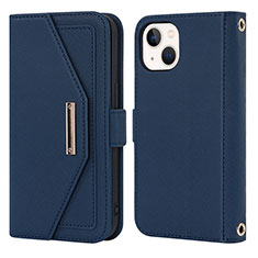 Coque Portefeuille Livre Cuir Etui Clapet D07T pour Apple iPhone 14 Bleu