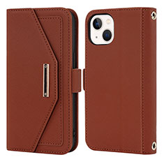 Coque Portefeuille Livre Cuir Etui Clapet D07T pour Apple iPhone 14 Marron