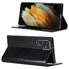 Coque Portefeuille Livre Cuir Etui Clapet D08T pour Samsung Galaxy S21 Ultra 5G Noir