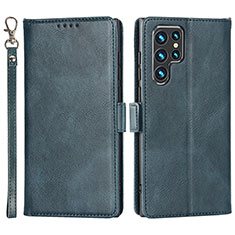 Coque Portefeuille Livre Cuir Etui Clapet D09T pour Samsung Galaxy S22 Ultra 5G Bleu
