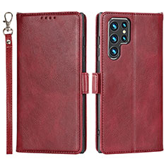 Coque Portefeuille Livre Cuir Etui Clapet D09T pour Samsung Galaxy S22 Ultra 5G Rouge