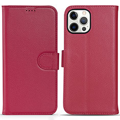 Coque Portefeuille Livre Cuir Etui Clapet DL1 pour Apple iPhone 14 Pro Max Rose Rouge