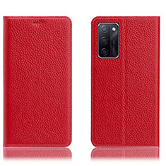 Coque Portefeuille Livre Cuir Etui Clapet H02P pour Oppo A55S 5G Rouge