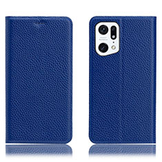 Coque Portefeuille Livre Cuir Etui Clapet H02P pour Oppo Find X5 5G Bleu