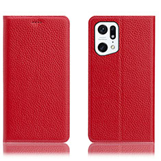 Coque Portefeuille Livre Cuir Etui Clapet H02P pour Oppo Find X5 5G Rouge
