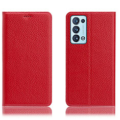 Coque Portefeuille Livre Cuir Etui Clapet H02P pour Oppo Reno6 Pro+ Plus 5G Rouge