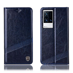 Coque Portefeuille Livre Cuir Etui Clapet H06P pour Vivo iQOO 8 5G Bleu