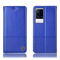 Coque Portefeuille Livre Cuir Etui Clapet H09P pour Vivo iQOO 8 5G Bleu