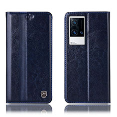 Coque Portefeuille Livre Cuir Etui Clapet H10P pour Vivo iQOO 8 Pro 5G Bleu