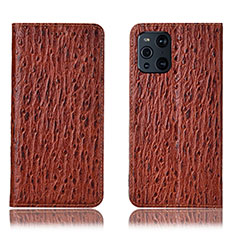 Coque Portefeuille Livre Cuir Etui Clapet H18P pour Oppo Find X3 Pro 5G Marron