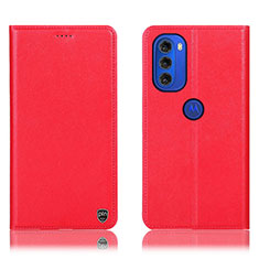 Coque Portefeuille Livre Cuir Etui Clapet H21P pour Motorola Moto G51 5G Rouge