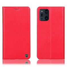 Coque Portefeuille Livre Cuir Etui Clapet H21P pour Oppo Find X3 Pro 5G Rouge