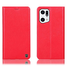Coque Portefeuille Livre Cuir Etui Clapet H21P pour Oppo Find X5 Pro 5G Rouge