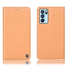 Coque Portefeuille Livre Cuir Etui Clapet H21P pour Oppo Reno6 Pro 5G India Orange