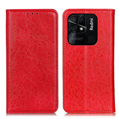 Coque Portefeuille Livre Cuir Etui Clapet K01Z pour Xiaomi Redmi 10 India Rouge