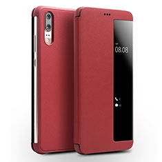 Coque Portefeuille Livre Cuir Etui Clapet L01 pour Huawei P20 Rouge